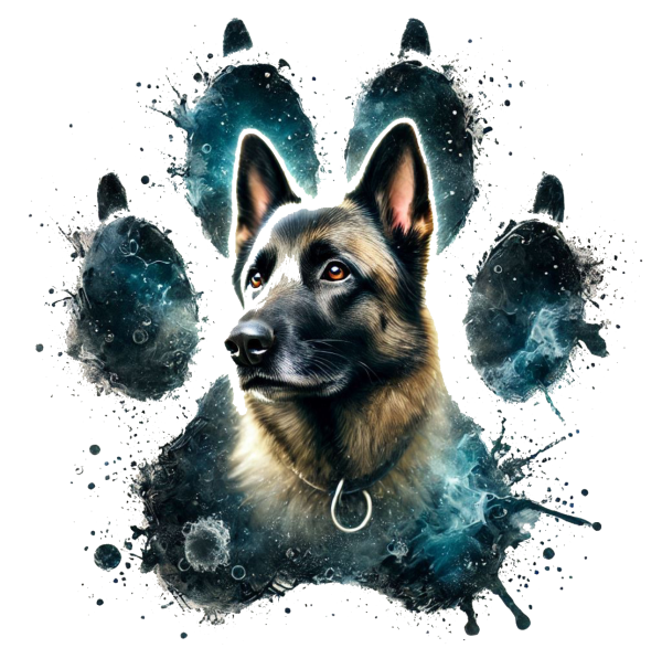 Aufdruck mit Malinois in einer Pfote